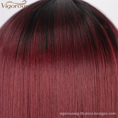 Vigorous Wholesale High Quality Long Middle Part Silky Straight Ombre Burgundy Dark Root For Black Women Synthetic Hair Wigs